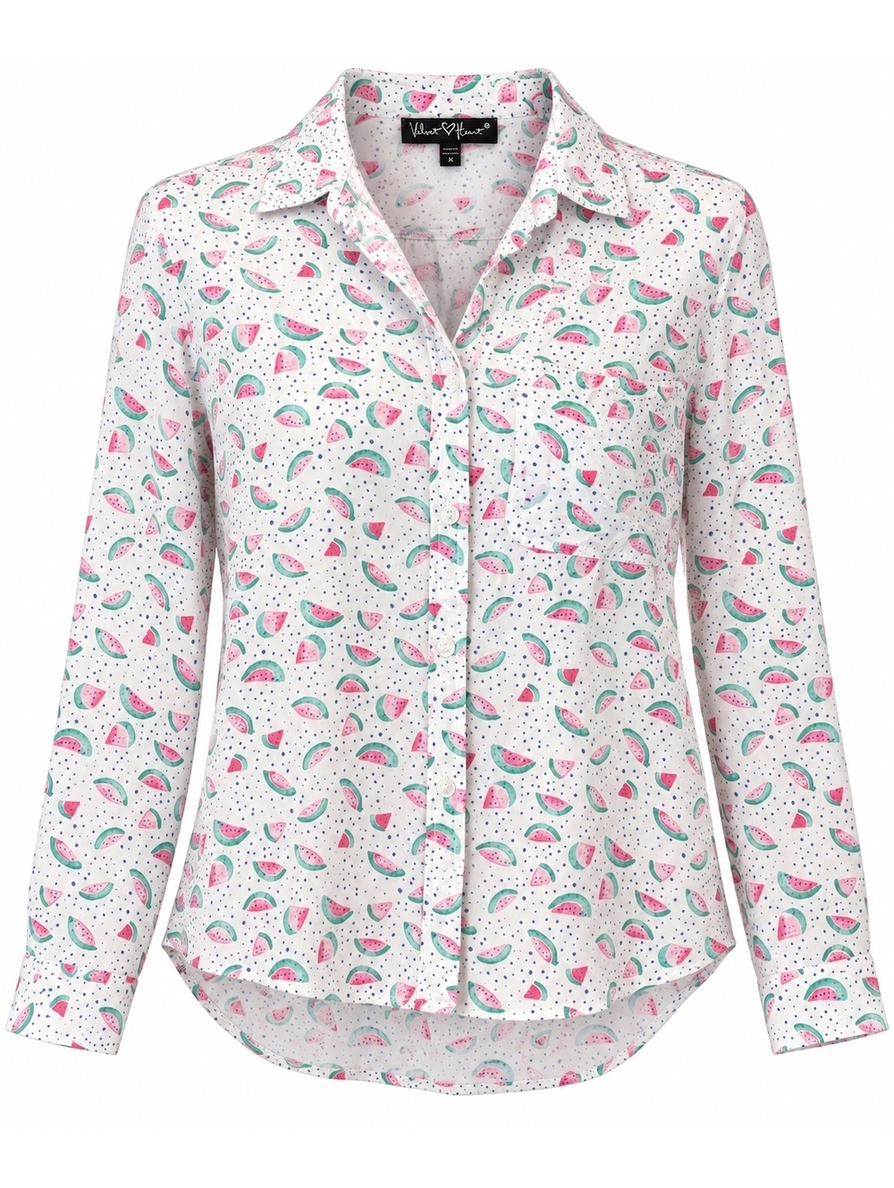 Velvet Heart Watermelon Print Button Down Shirt Women M Rayon Fruit Blouse